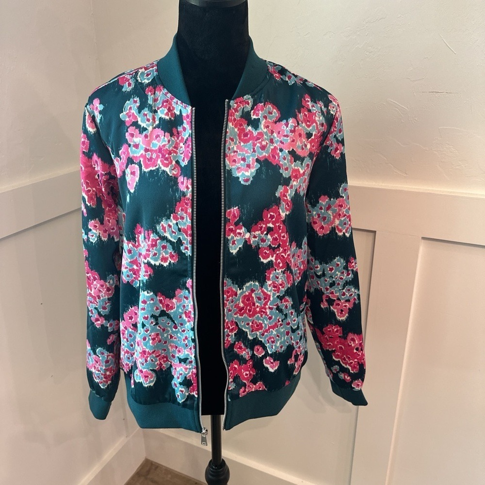Jason Wu Floral Bomber Jacket -‎ Teal and Pink